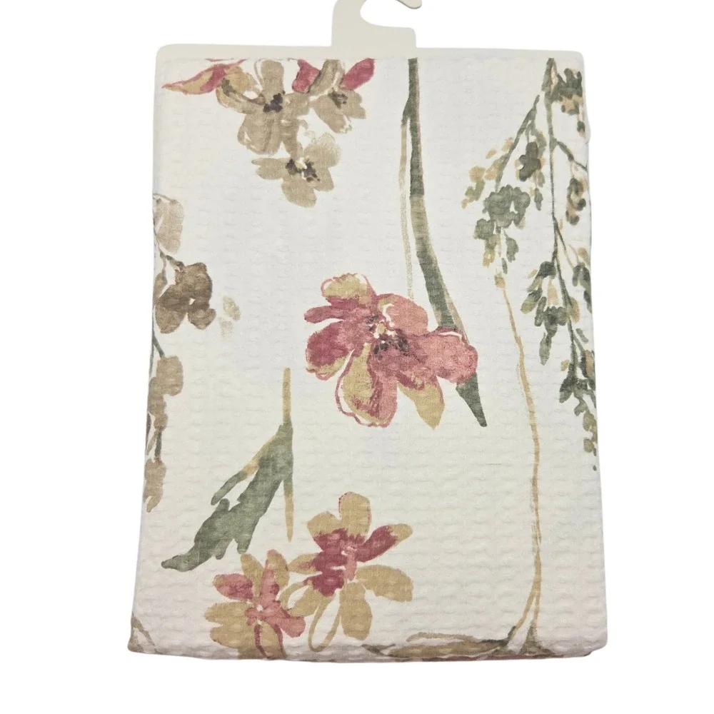 DKNY Chelsea Floral Shower Curtain Ivory Multi 72x72 Cotton Waffle Weave